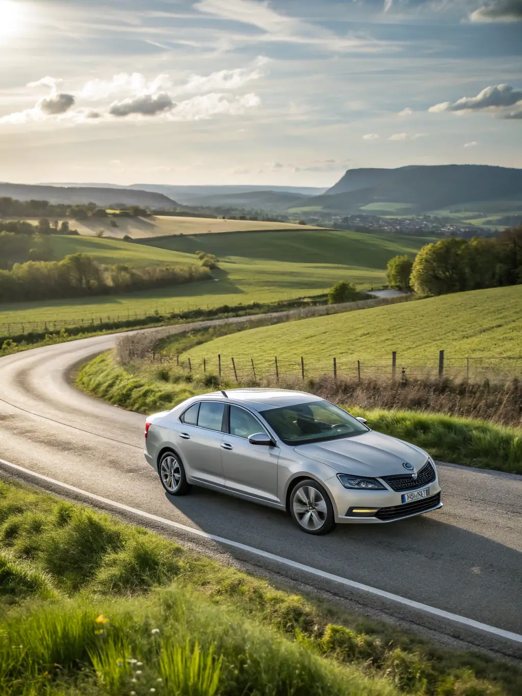 A connected car utilizing BeamGrid's 5G/6G NTN for uninterrupted navigation and communication on a remote highway.